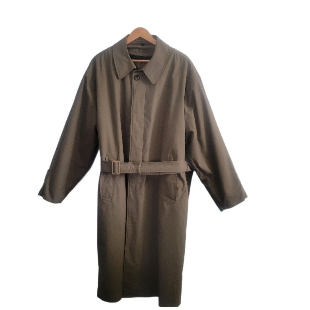 WEATHERPROOF Mens Size M Long Trench Coat Olive/Taupe